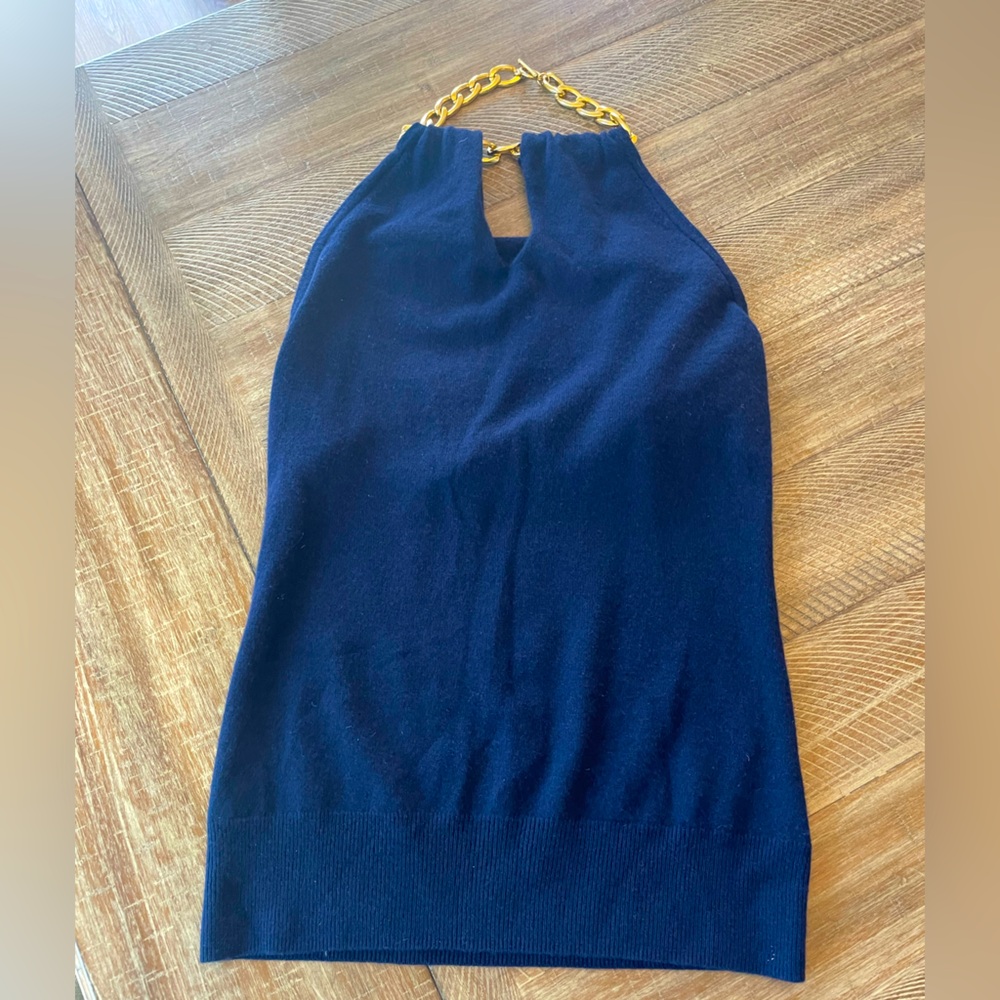 Lilly Pulitzer Cashmere/wool Tank Top halter navy blue gold L fall sleeveless